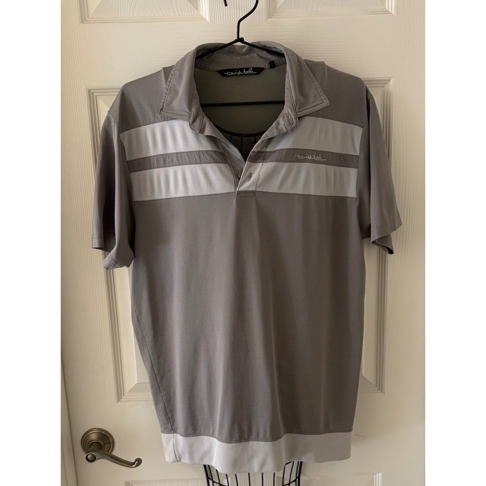 TravisMathew Golf Polo Shirt Men's Large Gray Striped Colorblock